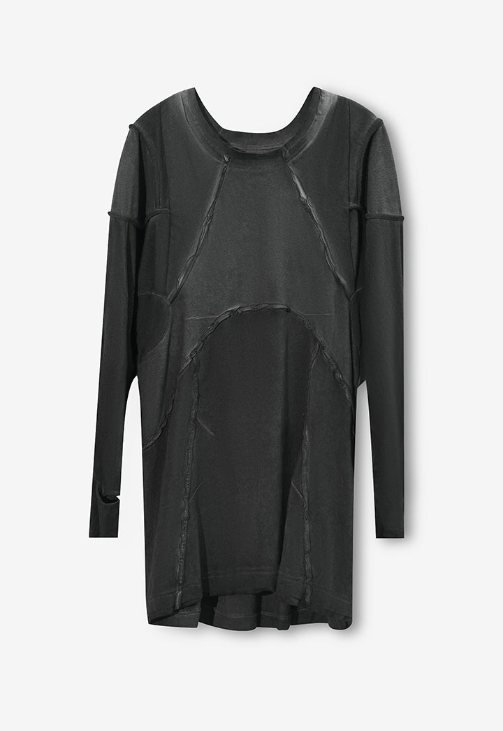 Multi-Panel Washed Loose Long Sleeve T-Shirt