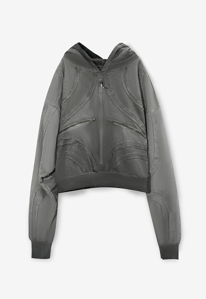 Patchwork Washed Raw-Edge Zip Parka