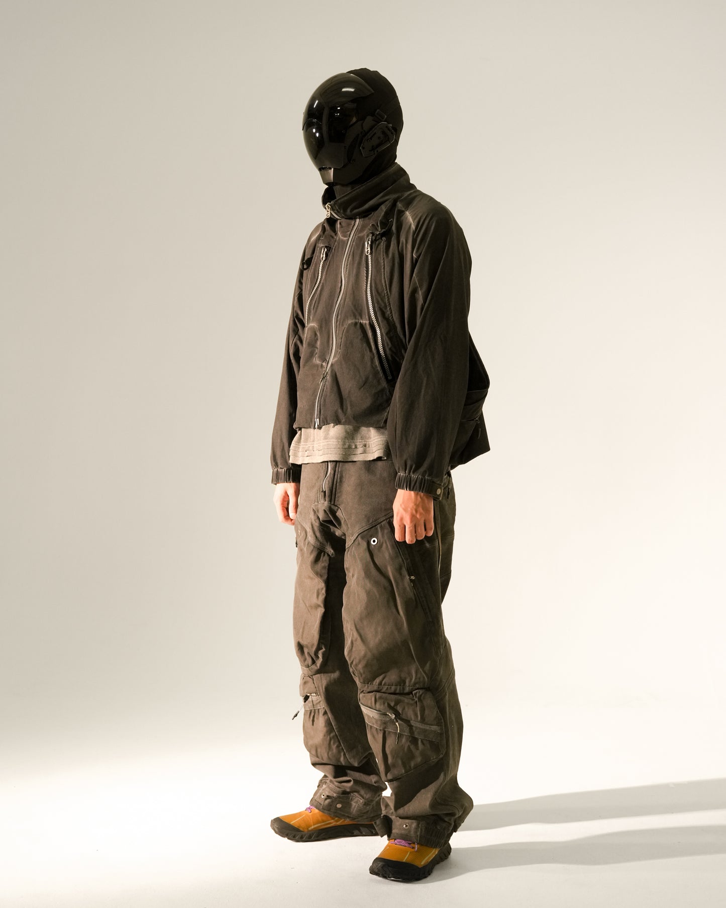 Double-Layer Multi-Pocket Distressed Batik Jacket