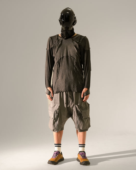 Multi-Panel Washed Loose Long Sleeve T-Shirt