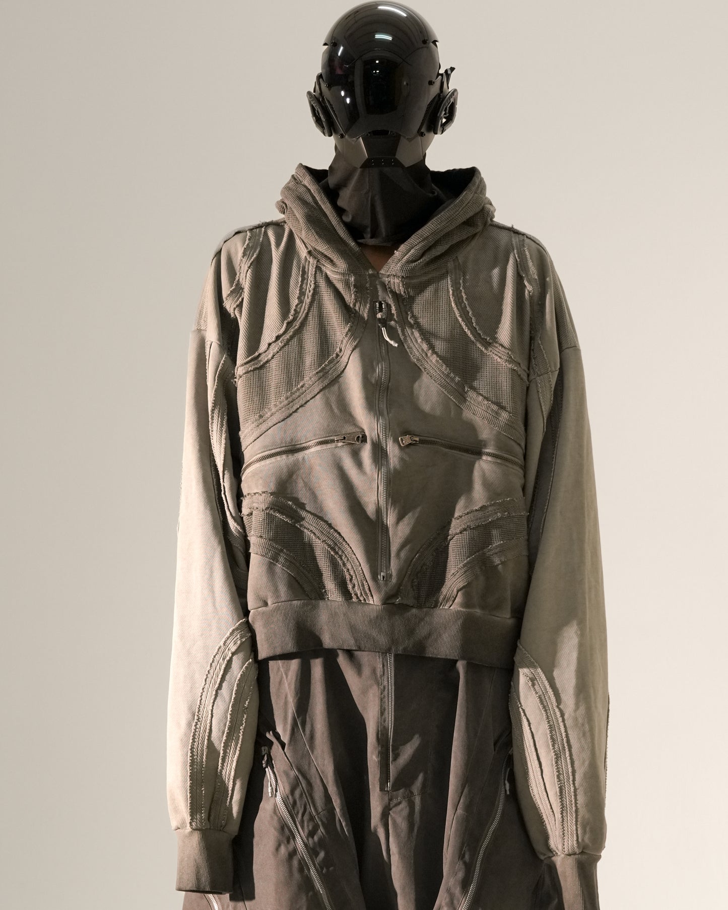 Patchwork Washed Raw-Edge Zip Parka