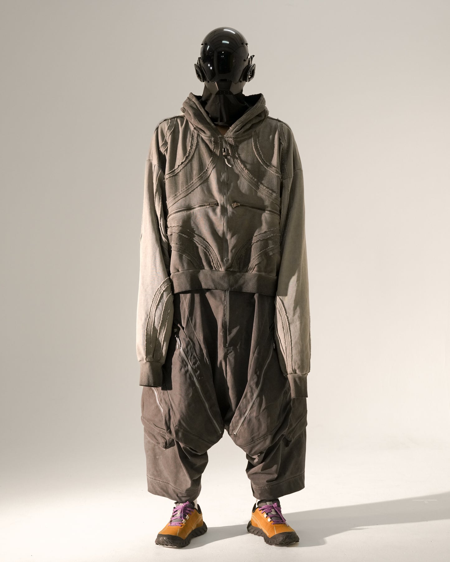 Patchwork Washed Raw-Edge Zip Parka