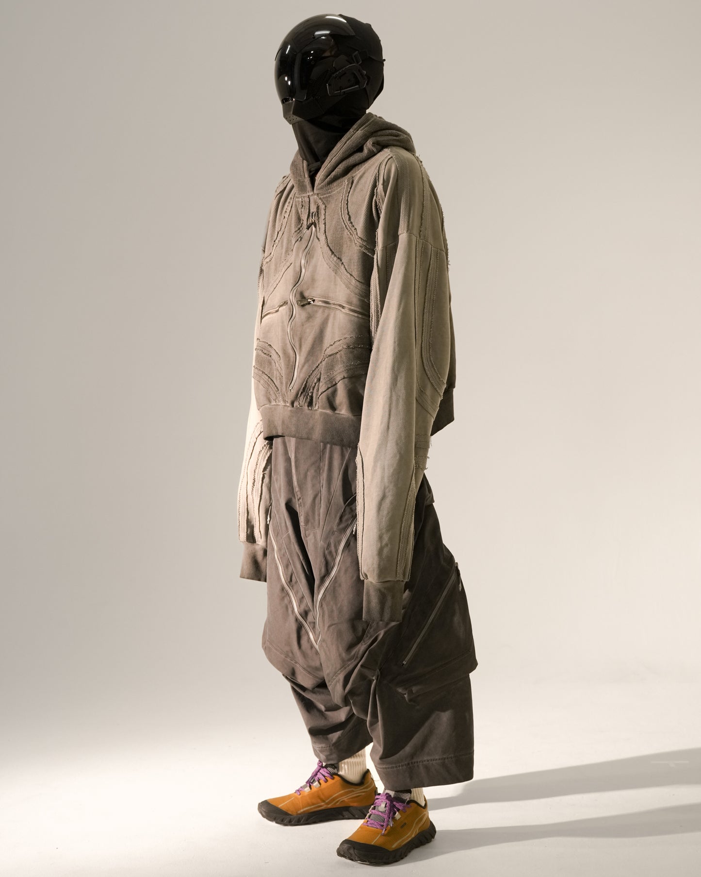 Patchwork Washed Raw-Edge Zip Parka