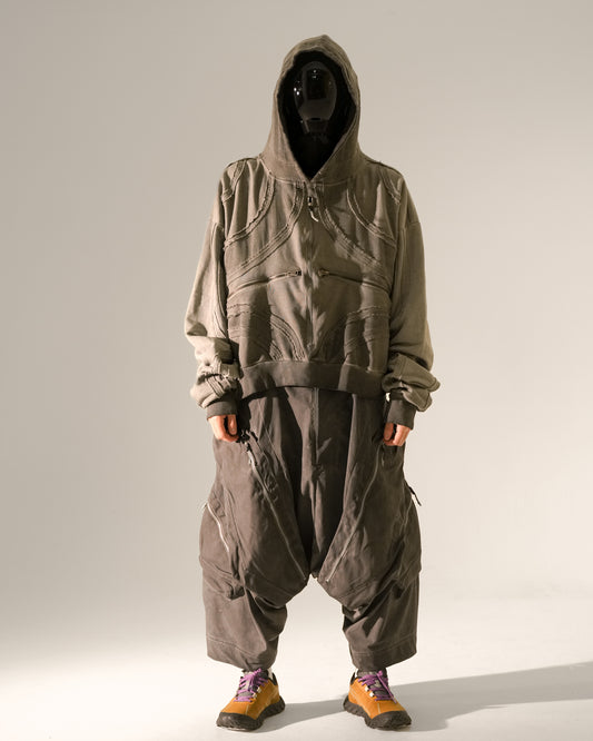 Patchwork Washed Raw-Edge Zip Parka