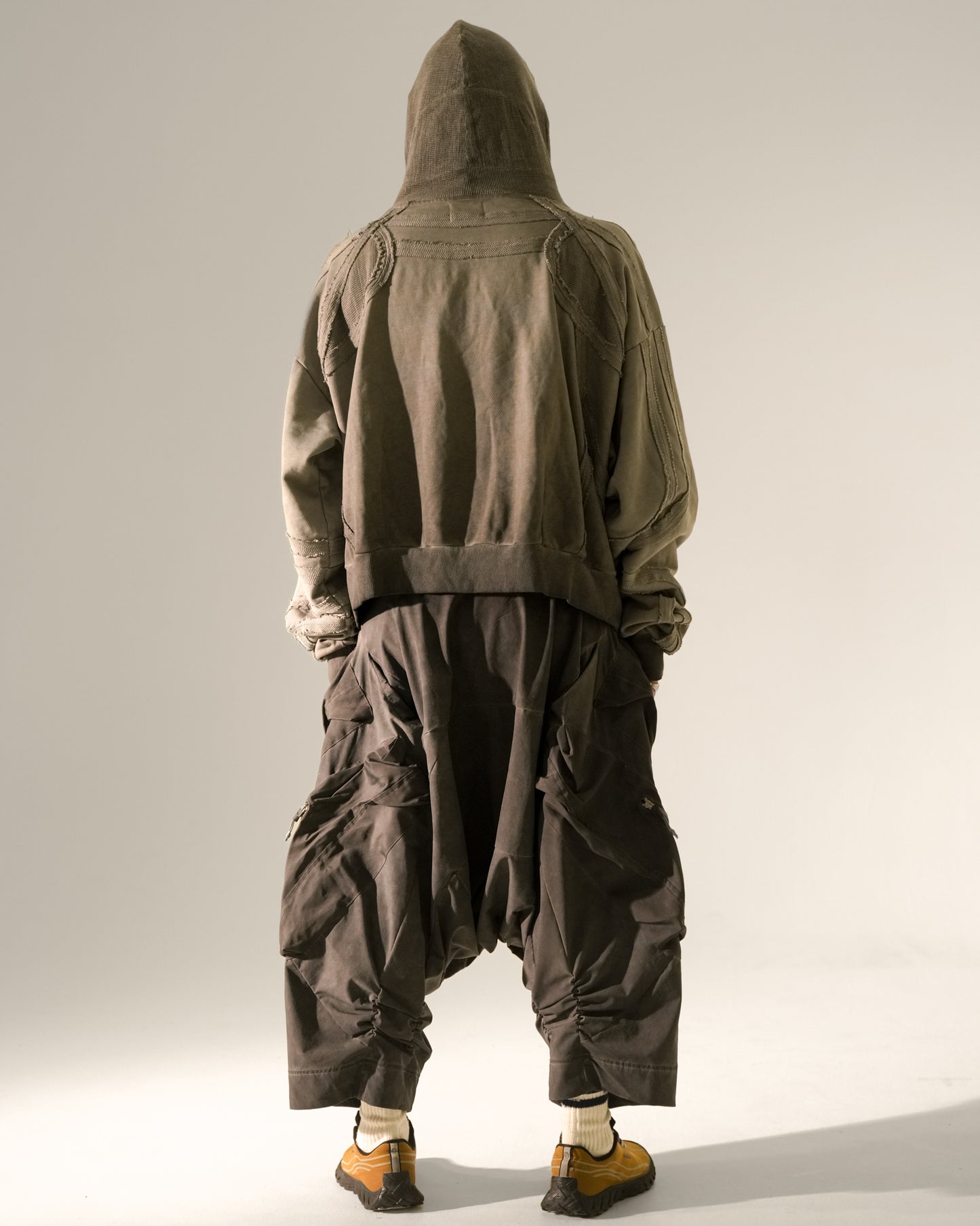 Patchwork Washed Raw-Edge Zip Parka