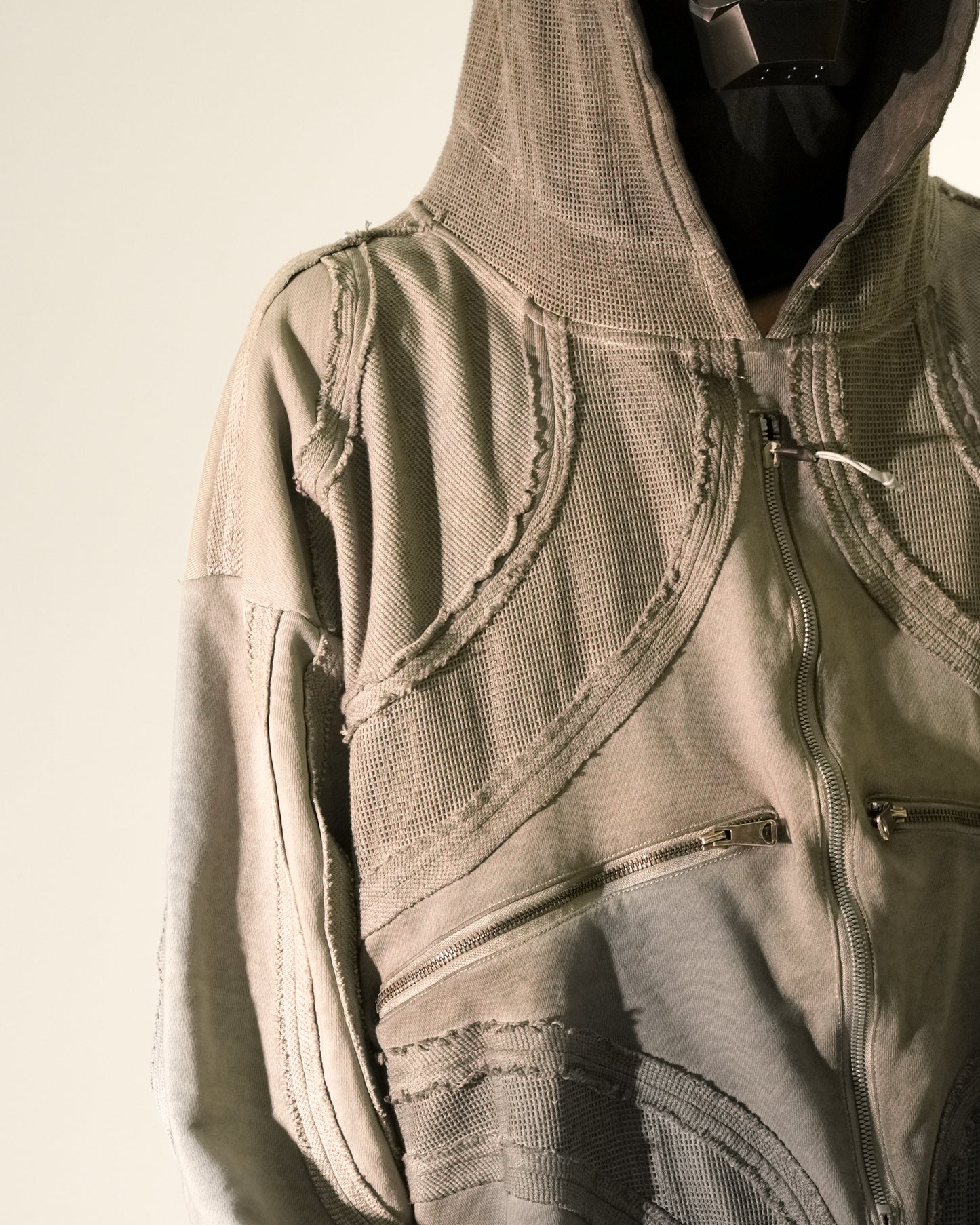Patchwork Washed Raw-Edge Zip Parka