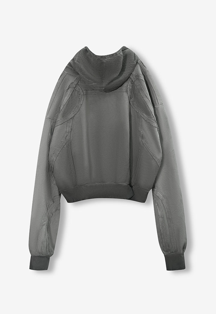 Patchwork Washed Raw-Edge Zip Parka