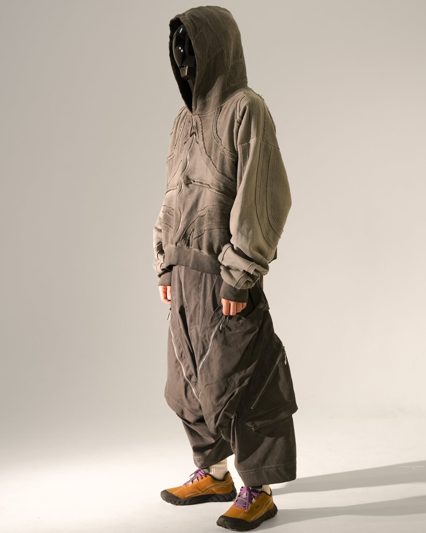 Patchwork Washed Raw-Edge Zip Parka