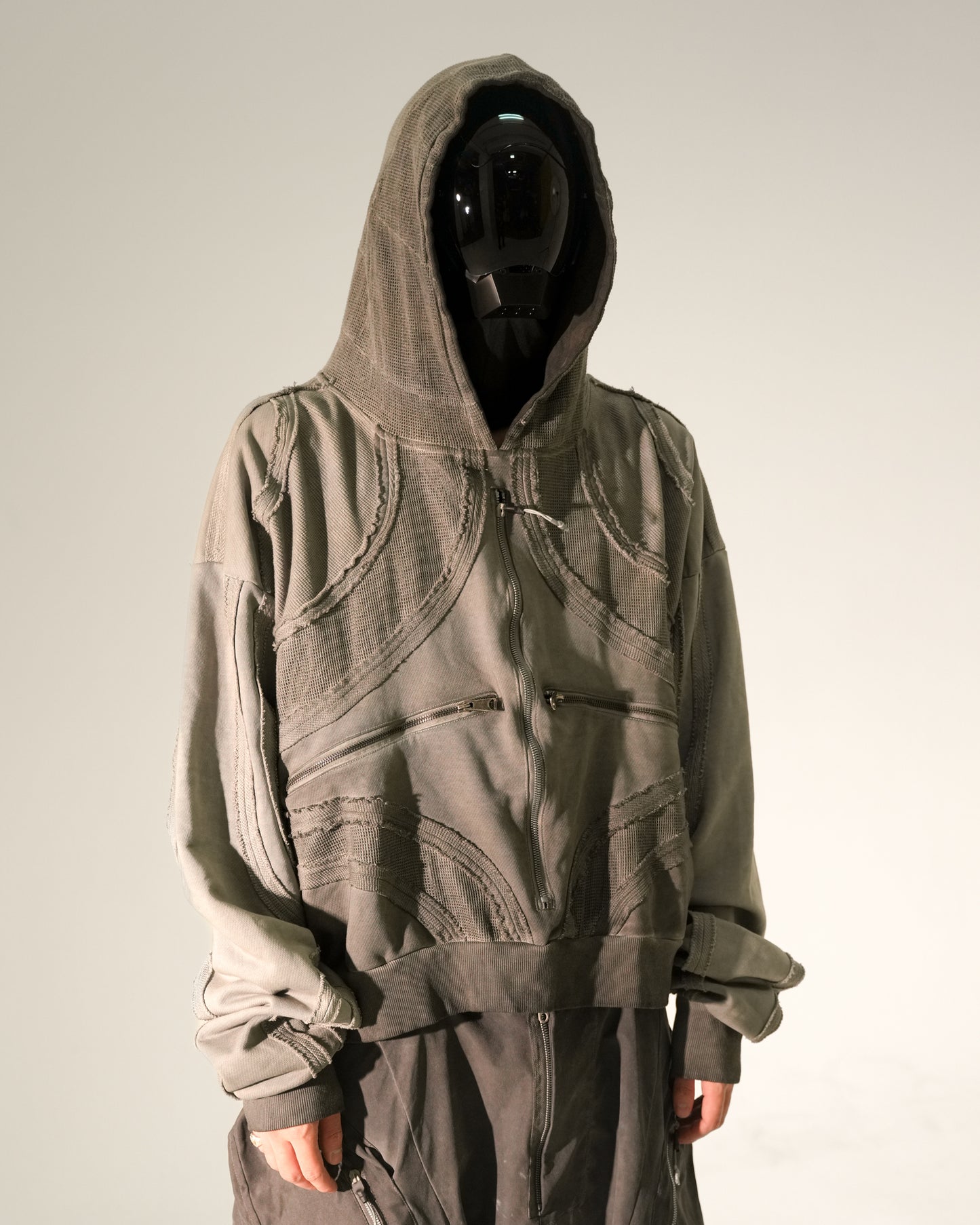 Patchwork Washed Raw-Edge Zip Parka